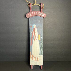 Decorative Hand Painted Wooden 'Let it Snow' Snowman Christmas Wall Decor Sled